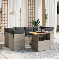 7-delige Loungeset met kussens poly rattan grijs - thumbnail