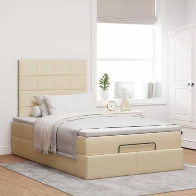 Ottoman bed met matras 120x190cm stof crèmekleurig - thumbnail