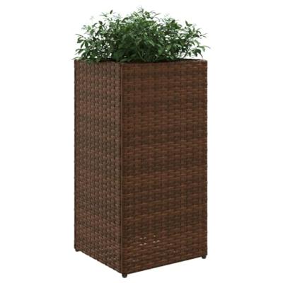 Plantenbakken 2 st 30x30x60 cm poly rattan bruin