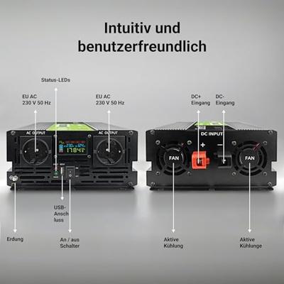 Green Cell Przetwornica napicia PowerInverter LCD 12 V 2000W/40000W Przetwornica samochodowa z wywietlaczem - czysty sinus netvoeding & inverter Auto Zwart Green Cell Przetwornica napicia PowerInverter LCD 12 V 2000W/40000W Przetwornica samochodowa z wywietlaczem - czysty sinus netvoeding & inverter Auto Zwart