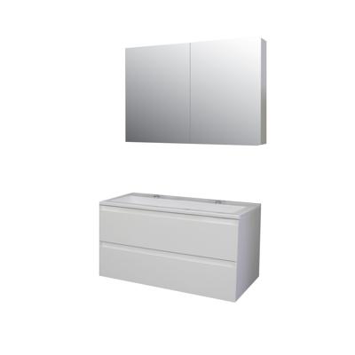 Badkamermeubel BWS Pepper Wastafel Acryl Incl Spiegelkast 2 Deurs Met 2 Kraangaten 100x55x46 cm Wit Boss & Wessing