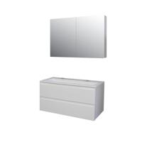 Badkamermeubel BWS Pepper Wastafel Acryl Incl Spiegelkast 2 Deurs Met 2 Kraangaten 100x55x46 cm Wit Boss & Wessing - thumbnail