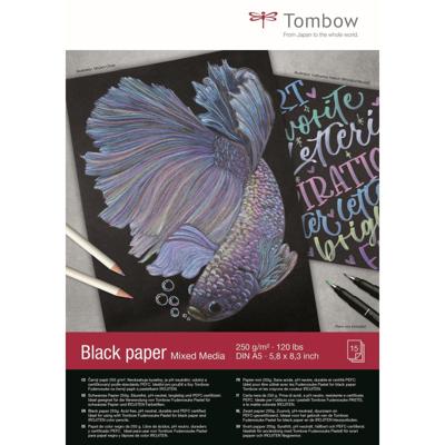 Tombow • black paper din a5 (14,8 x 21 cm), 15 sheets, 250 g/m² (120 lbs), black