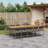 11-delige Tuinset met kussens poly rattan grijs - thumbnail
