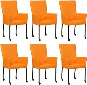 Set van 6 Feloranje leren moderne eetkamerstoelen Deal - met armleuning poot vierkant zwart met wiel - Hermes Leer Arancio (feloranje leer) Set van 6 Feloranje leren moderne eetkamerstoelen Deal - met armleuning poot vierkant zwart met wiel - Hermes Leer Arancio (feloranje leer)