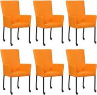Set van 6 Feloranje leren moderne eetkamerstoelen Deal - met armleuning poot vierkant zwart met wiel - Hermes Leer Arancio (feloranje leer) - thumbnail