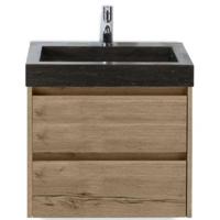 Dante Badmeubelset 60 cm - Natuur Eiken - Wastafel Hardsteen Wit Lucca - thumbnail