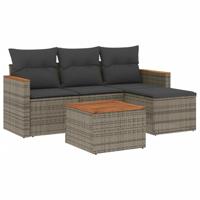 4-delige Loungeset met kussens poly rattan grijs - thumbnail