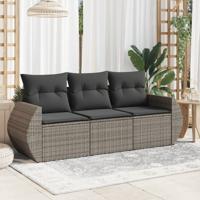 3-delige Loungeset met kussens poly rattan grijs - thumbnail