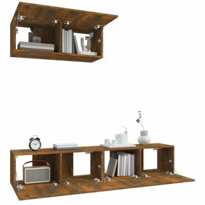 3-delige Tv-meubelset bewerkt hout gerookt eikenkleurig - thumbnail