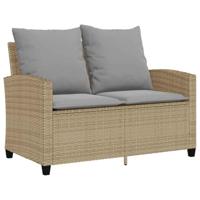 Tuinbank 2-zits met kussens & tafel poly rattan beige - thumbnail