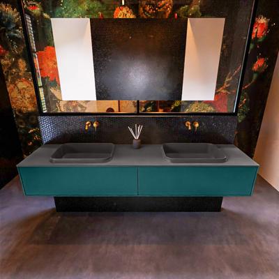 Badkamermeubelset Mondiaz Erin 200 cm met 2 Lades met RIDGE Wastafel Dubbel Dark grey Zonder Kraangaten Greeploos Mat Smag