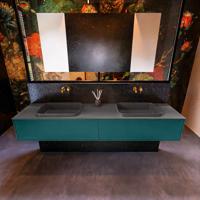 Badkamermeubelset Mondiaz Erin 200 cm met 2 Lades met RIDGE Wastafel Dubbel Dark grey Zonder Kraangaten Greeploos Mat Smag - thumbnail