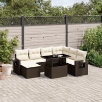 8-delige Loungeset met kussens poly rattan bruin - thumbnail