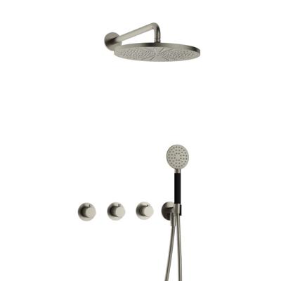 Hotbath Cobber - CB7067 - Inbouw Regendoucheset - Geborsteld Nikkel - 2 Stopkranen - Thermostatisch - Wandarm 40 cm - Hoofddouche 300 mm - Ronde Handdouche 3 Standen - met M106 - Waterbesparend