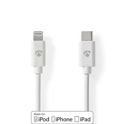 Nedis Lightning Kabel | USB 2.0 | Apple Lightning 8-Pins | USB-C Male | 480 Mbps | Vernikkeld | 1.00 m | Rond | PVC | Wit | Label - CCGL39650WT10 - thumbnail