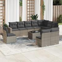 11-delige Loungeset met kussens poly rattan grijs - thumbnail