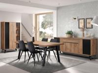 Complete eetkamer XENA 200 cm scarlet eik met stoelen - thumbnail