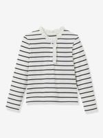 T-shirt met strepen en lange mouwen voor meisjes marineblauw - thumbnail