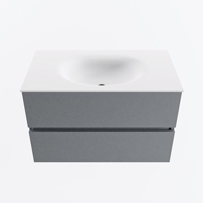 MONDIAZ VICA 80cm badmeubel onderkast Plata 2 lades. Wastafel MOON midden zonder kraangat, kleur Talc.