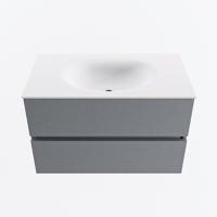 MONDIAZ VICA 80cm badmeubel onderkast Plata 2 lades. Wastafel MOON midden zonder kraangat, kleur Talc. - thumbnail