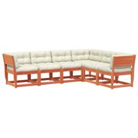 6-delige Loungeset met kussens massief grenenhout wasbruin - thumbnail