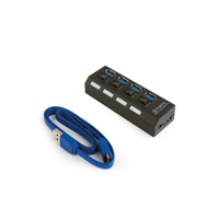 Gembird UHB-U3P4-22 USB 3.0 Hub & Hub (Gen 1) Type A 5000 Mbit/s, zwart - Hubs & Hub (USB 3.0 (3.1 Gen 1) Type-A, 5000 Mbit/s, zwart, voeding, 100 mm, 35 mm) - thumbnail