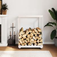 VidaXL Houtblokhouder met wielen 76,5x40x108 cm massief grenenhout wit - thumbnail