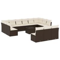 14-delige Loungeset met kussens poly rattan bruin - thumbnail