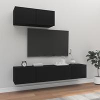 3-delige Tv-meubelset bewerkt hout zwart - thumbnail