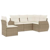 5-delige Loungeset met kussens poly rattan beige - thumbnail