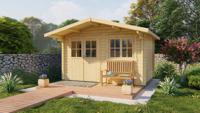 Blokhut Rorik 400x300 cm + luifel 90 cm - Honing geïmpregneerd- Zadeldak- Geïmpregneerd vurenhout- Tuindeco - thumbnail