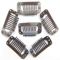 20 stuks 32mm 9-tanden haarverlenging clips snap metalen clips met silicone achterkant (bruin) - thumbnail