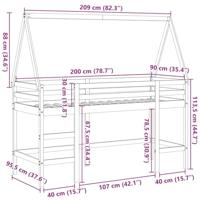 Halfhoogslaper met ladder en bedhuis grenenhout wit 90x200 cm - thumbnail