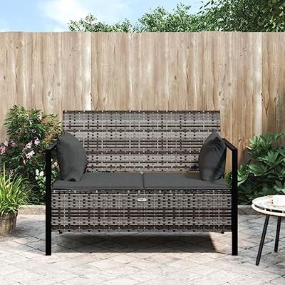 Tuinbank 2-zits met kussens poly rattan grijs