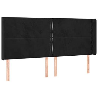 Hoofdbord met randen 203x16x118/128 cm fluweel zwart
