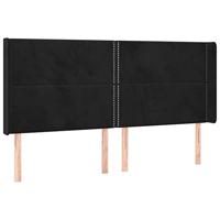 Hoofdbord met randen 203x16x118/128 cm fluweel zwart - thumbnail