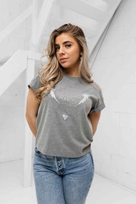 Guess CN Sleeves Strass T-Shirt Dames Grijs - Maat XS - Kleur: Grijs | Soccerfanshop