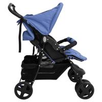 VidaXL Tweelingkinderwagen staal marineblauw - thumbnail