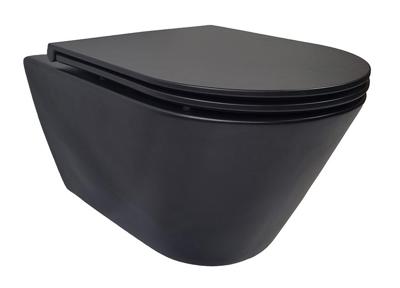 Wiesbaden Stereo Rimless Wandcloset Mat Zwart Met Flatline Toiletzitting Softclose En Quick Release Mat Zwart Wiesbaden Stereo Rimless Wandcloset Mat Zwart Met Flatline Toiletzitting Softclose En Quick Release Mat Zwart