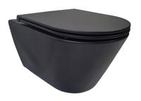Wiesbaden Stereo Rimless Wandcloset Mat Zwart Met Flatline Toiletzitting Softclose En Quick Release Mat Zwart - thumbnail
