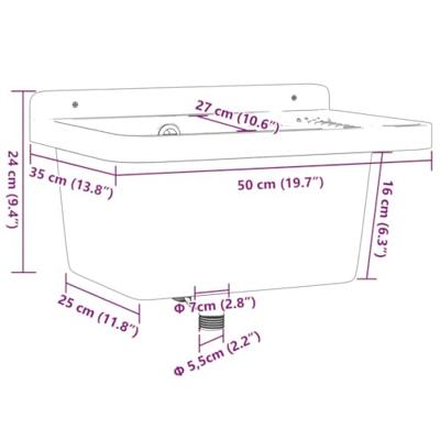 VidaXL Wasbak wandgemonteerd 50x35x24 cm hars grijs VidaXL Wasbak wandgemonteerd 50x35x24 cm hars grijs