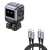 UGREEN Nexode RG 65W Robot GaN Fast Charger 2xUSB-C, 1xUSB-A, Gray - thumbnail