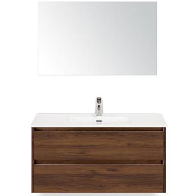 Dante Badmeubelset 100 cm - Walnoot - Keramische Wastafel Wit Cover met Spiegel