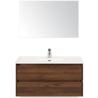 Dante Badmeubelset 100 cm - Walnoot - Keramische Wastafel Wit Cover met Spiegel - thumbnail