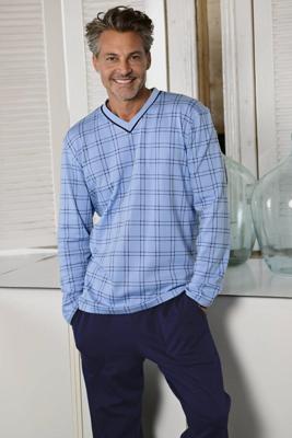 Schaduwblauwe warme heren pyjama