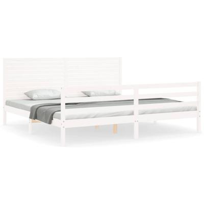 Bedframe met hoofdbord massief hout wit 200x200 cm Bedframe met hoofdbord massief hout wit 200x200 cm