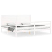 Bedframe met hoofdbord massief hout wit 200x200 cm - thumbnail