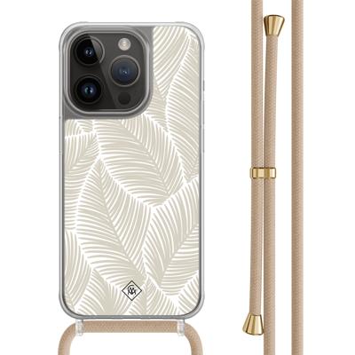 iPhone 13 Pro hoesje met beige koord - Palm leaves beige iPhone 13 Pro hoesje met beige koord - Palm leaves beige