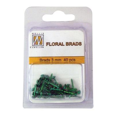 Nellie's Choice • floral glitter brads 3mm. 40stuks/pkg bottle green 348u